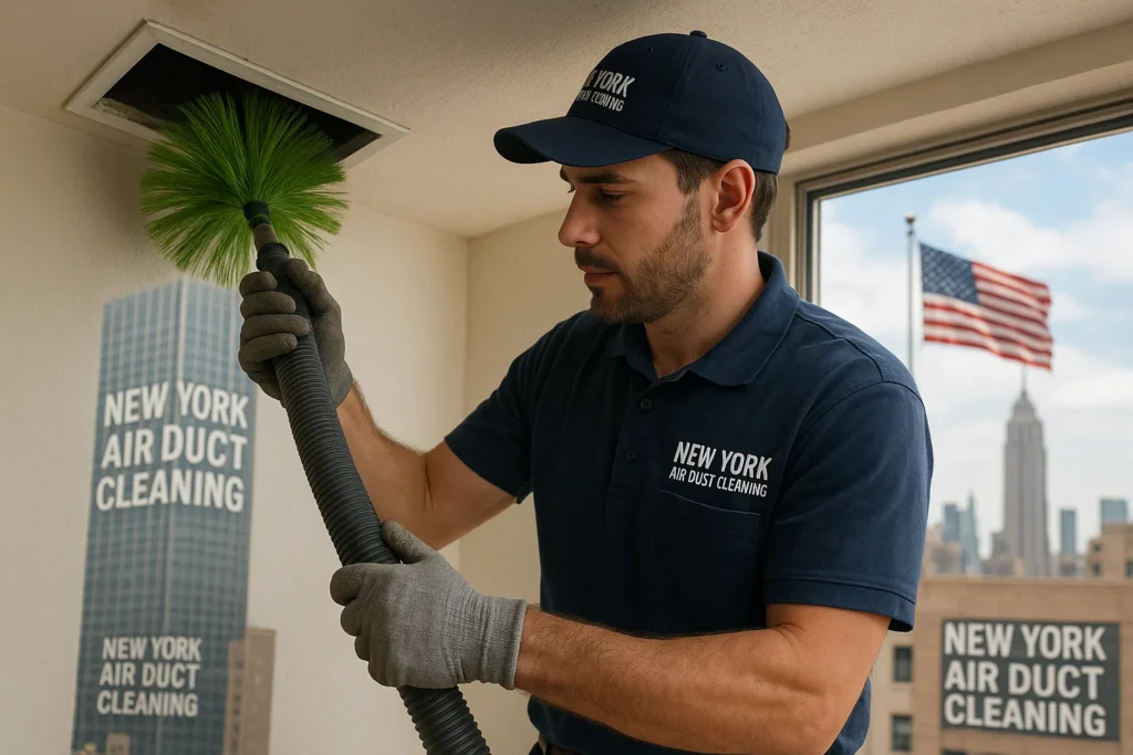 Professional New York air duct cleaning service improving indoor air quality. Expert technicians remove dust, allergens, and debris for healthier airflow.