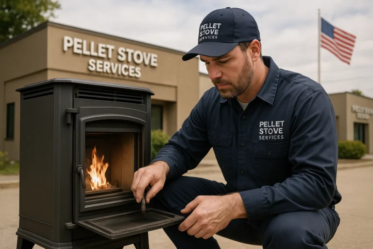 Technician providing expert pellet stove services and maintenance for efficient heating.