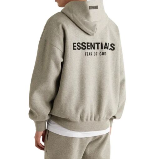FEAR OF GOD ESSENTIALS DARK HEATHER OATMEAL HOODIE,