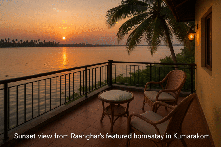 Sunset view from Raahghar’s featured homestay in Kumarakom
